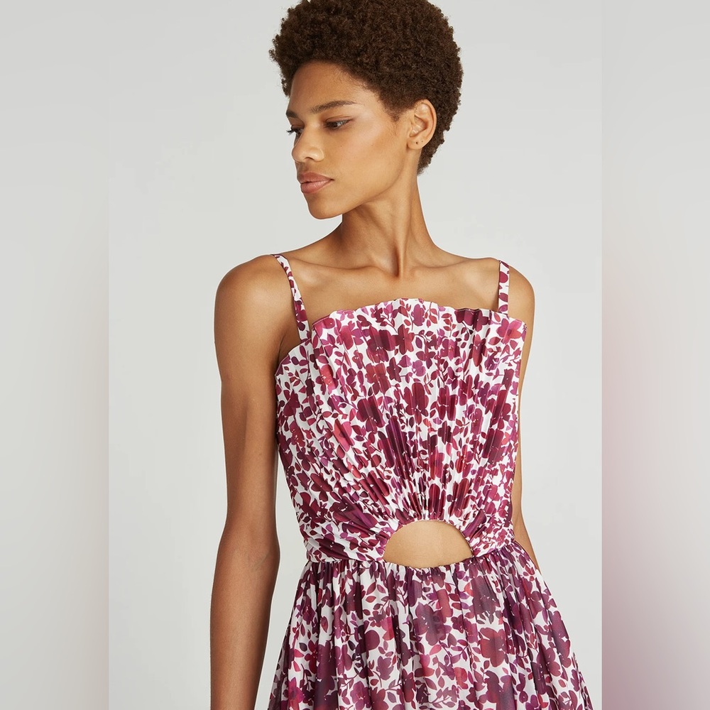 AMUR Smocked White and Purple Midi Sundress